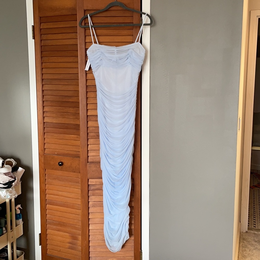 Aritzia Luxor Blue Ruched Dress